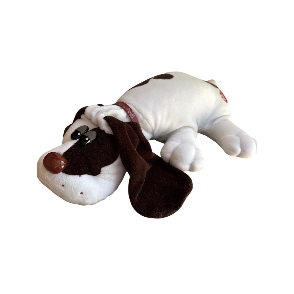 Vintage Pound Puppies Plush Dog White Brown Spotted Stuffed Animal Toy 1980s